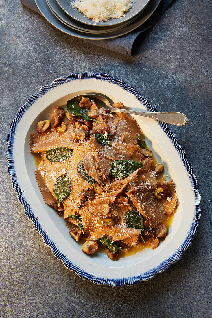 Fazzoletti pasta with parmesan, chestnuts and sage butter