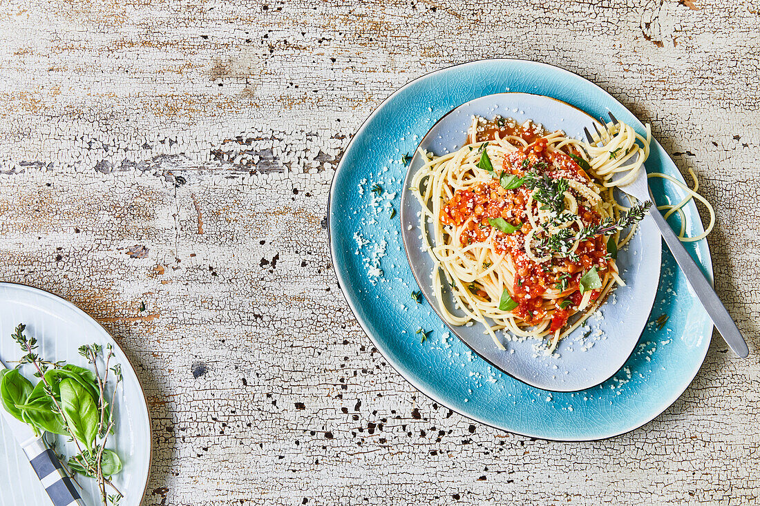 Spaghetti mit Linsen-Bolognese