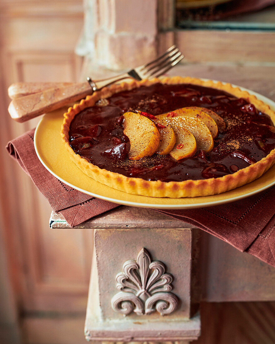 Chocolate and pear tart