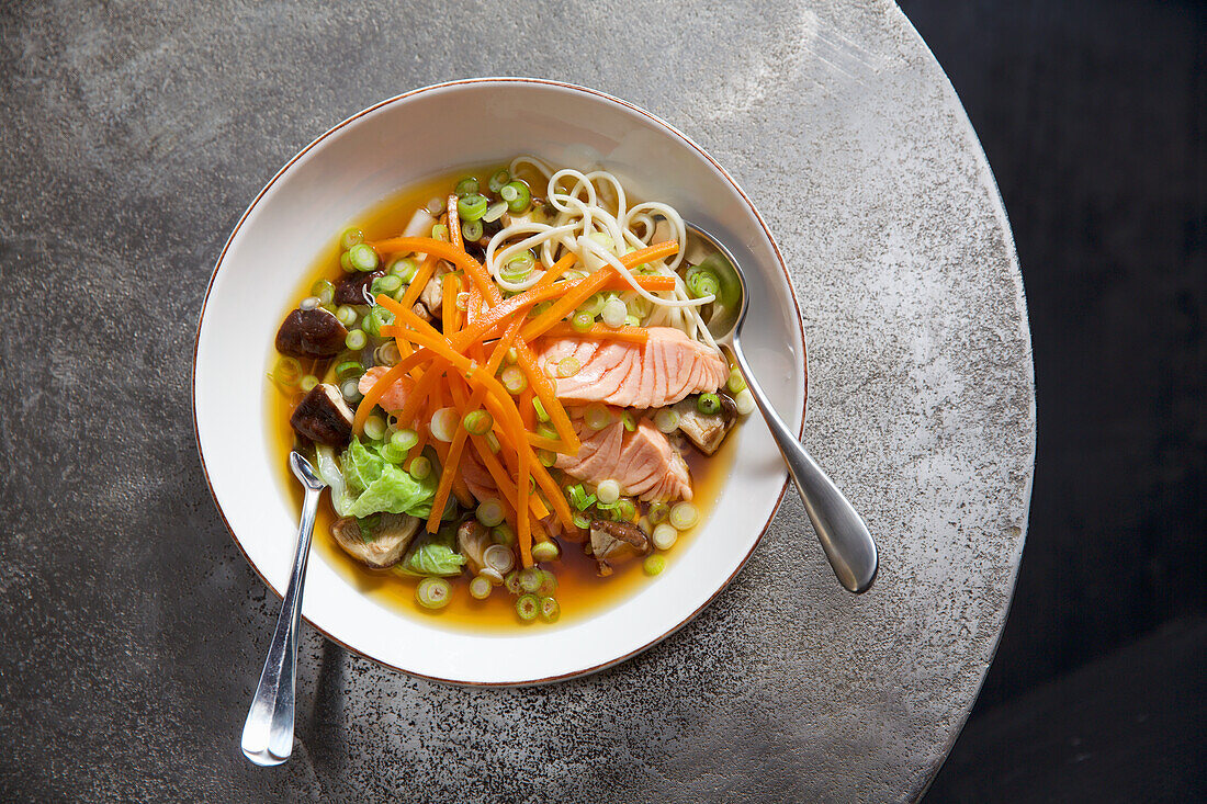 Miso noodle soup with salmon