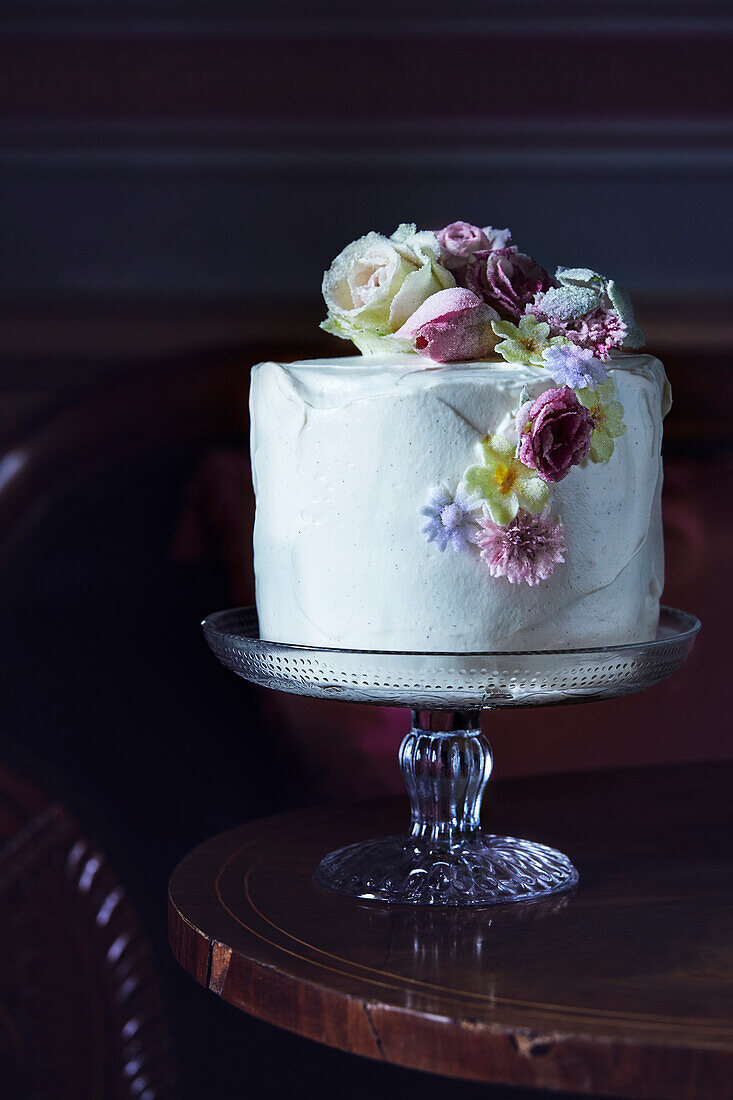 Festive carrot cake with blossoms