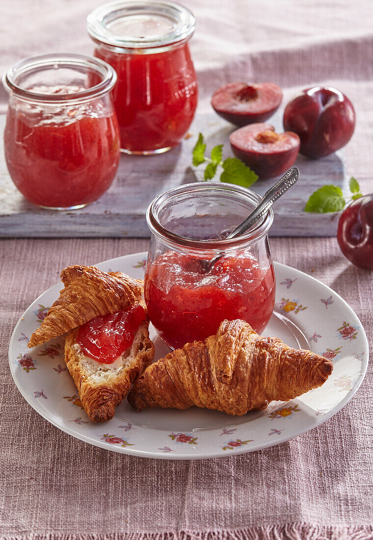 Croissants with homemade red plum jam
