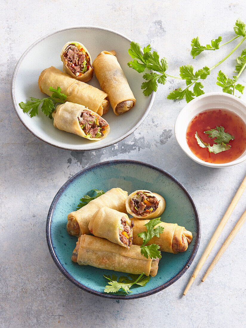 Spring rolls with pulled beef