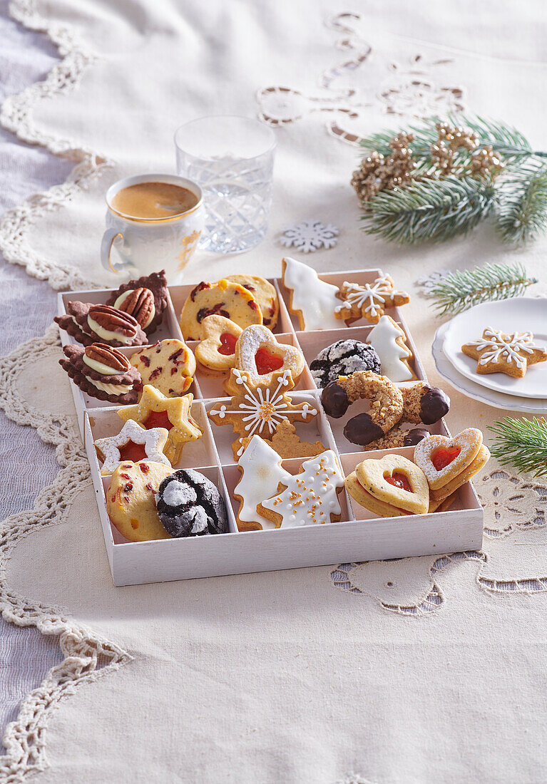 Assorted Christmas cookies in a gift box