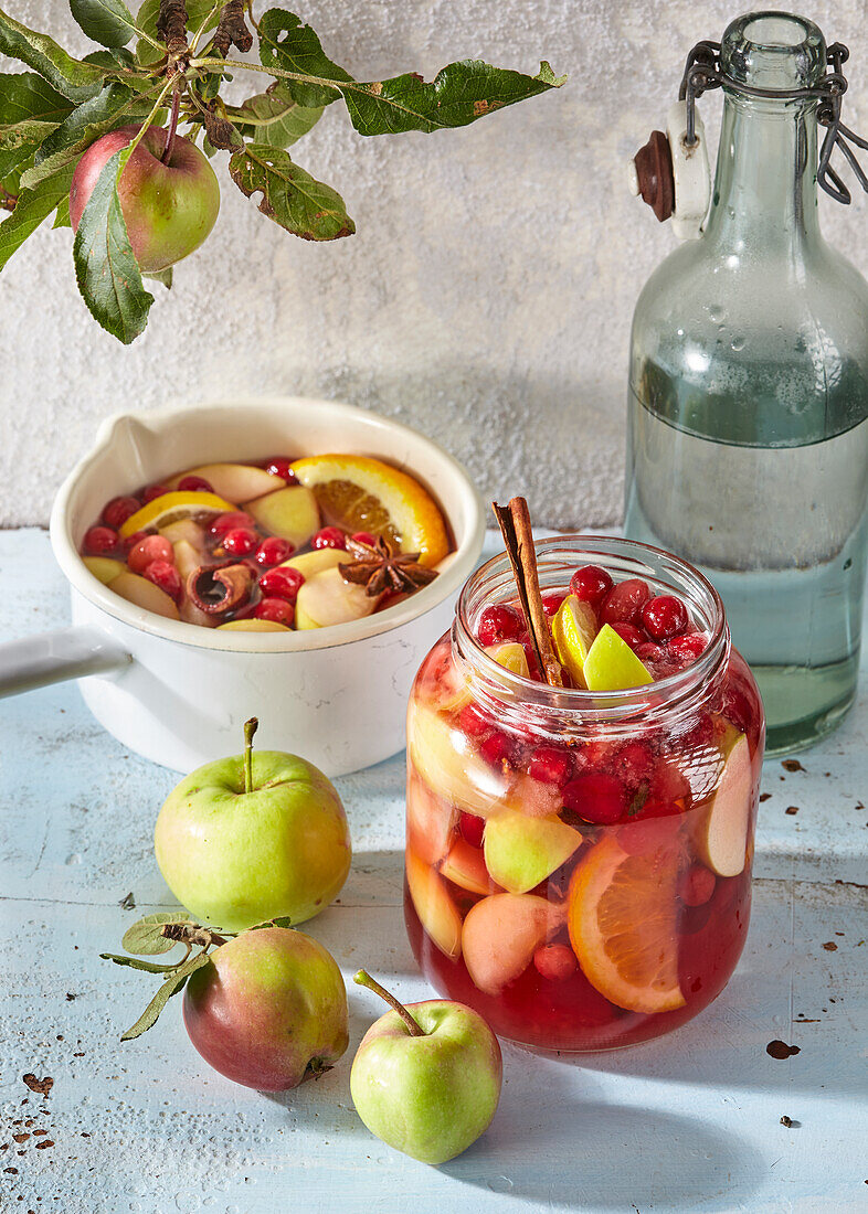 Apple compote with cinnamon and cranberries