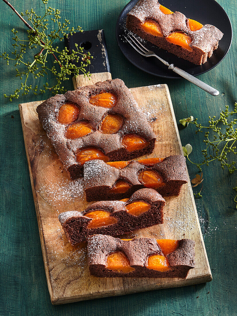 Cocoa sponge cake with apricots
