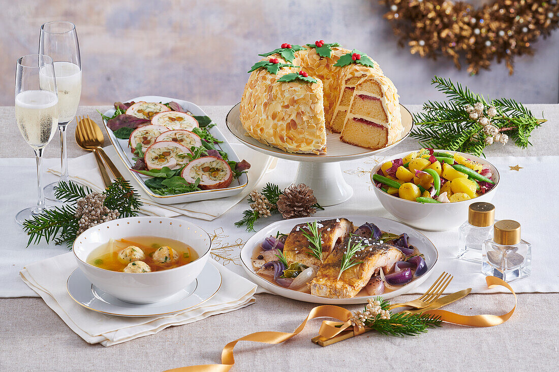 Festive Christmas Table with Food