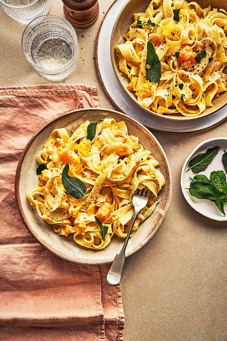 Tagliatelle with butternut squash and white beans