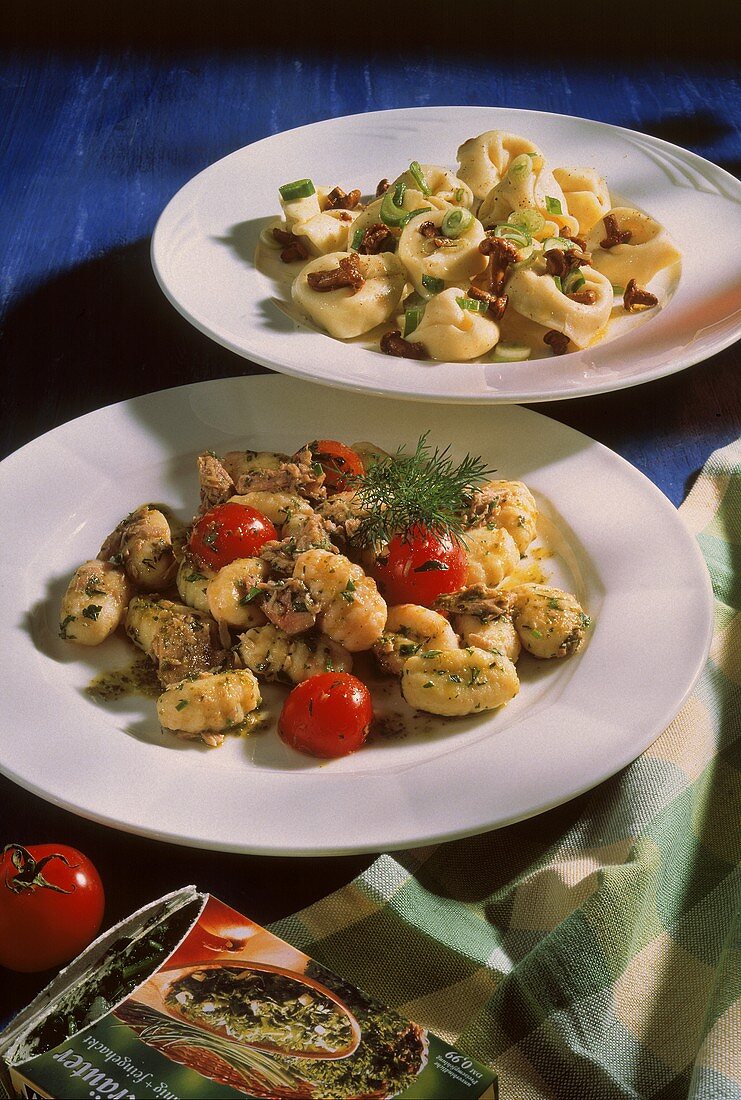 Gnocchi salad with tuna & tortellini salad with mushrooms