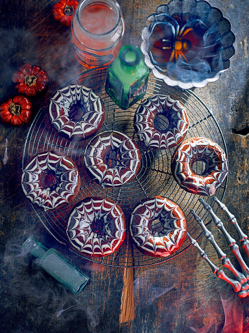 Donuts with spider glaze for Halloween