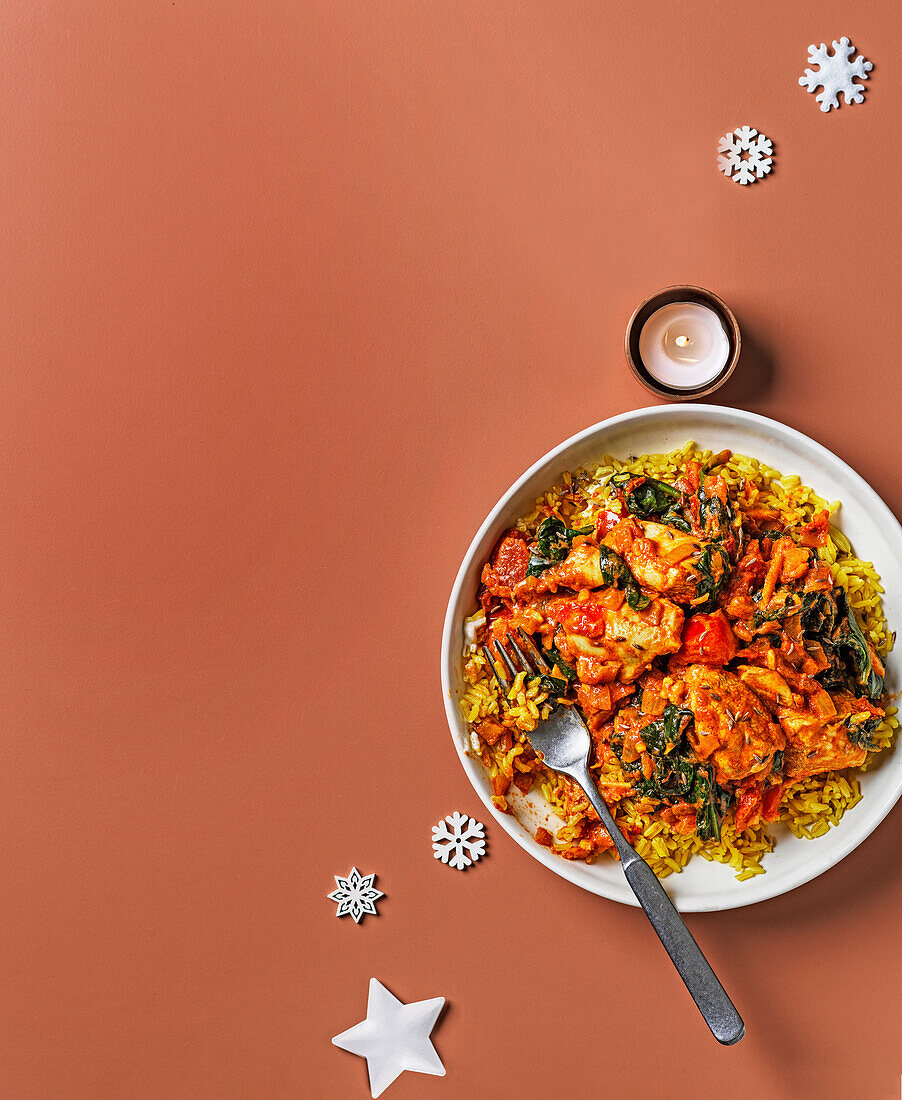 Chicken Saag (Indisches Hühnchengericht mit Spinat) zu Weihnachten