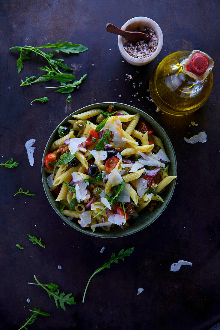 Pasta salad with peppers and olives