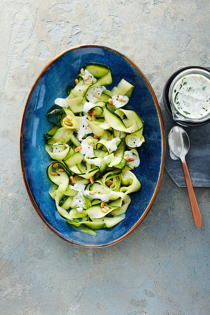 Steamed courgette and herb salad