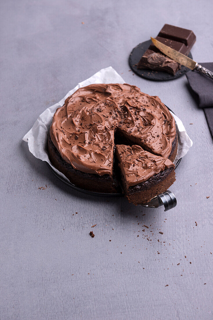Vegan brownie cake with chocolate nougat 'cream cheese' cream