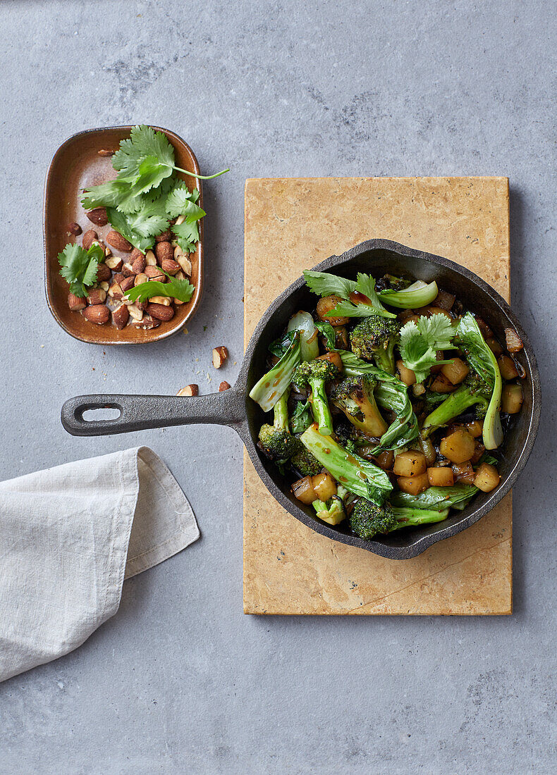 Sautéed green cabbage with smoked almond crunch