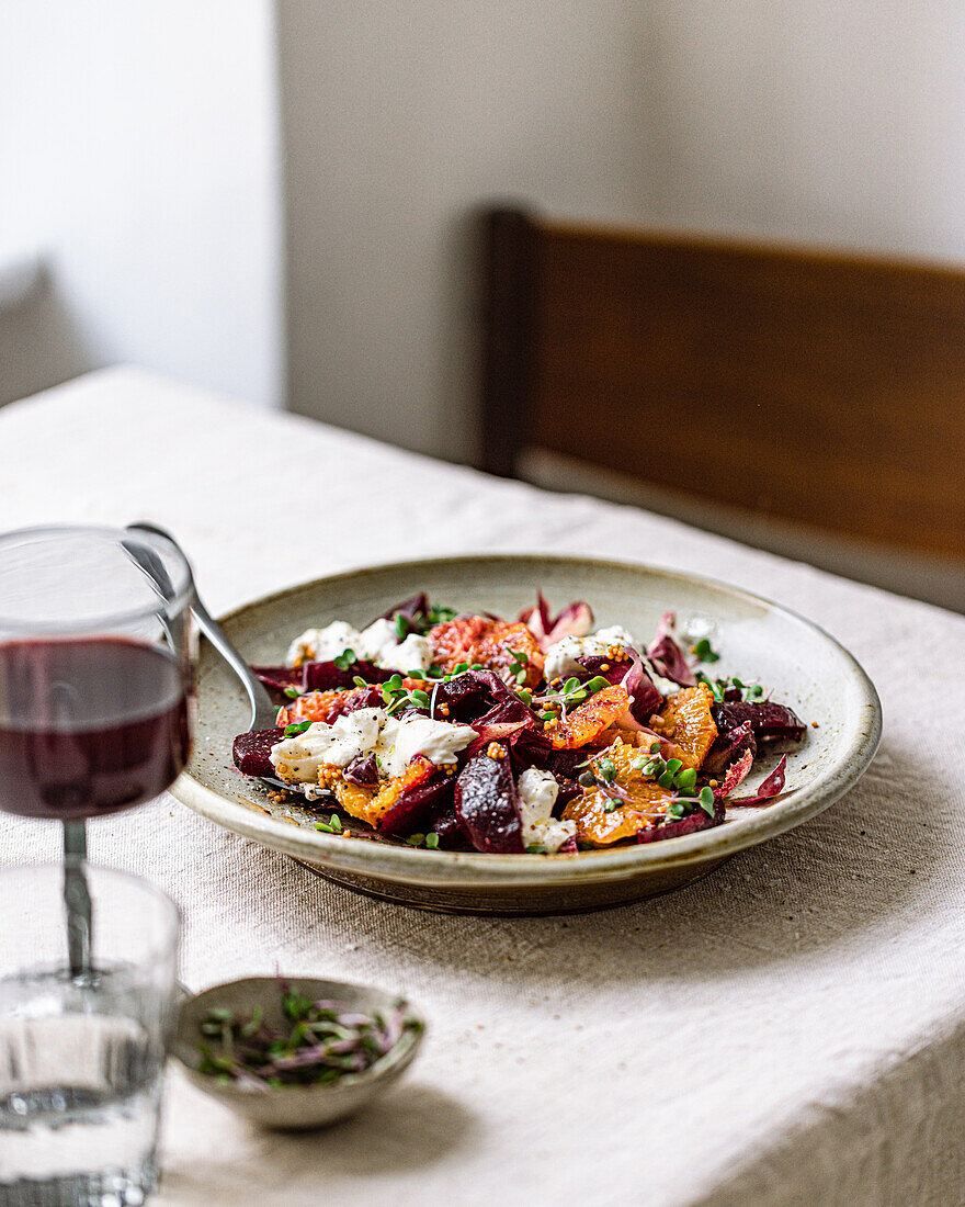 Beetroot salad with blood oranges and burrata