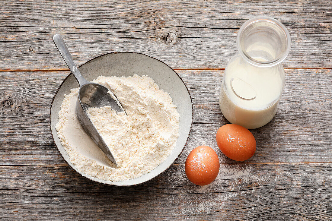 Flour, eggs and milk