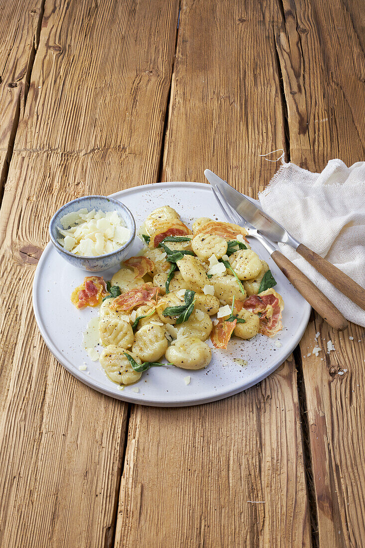Potato gnocchi with bacon and sage butter