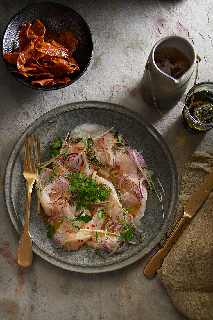 Pike-perch ceviche with red onions