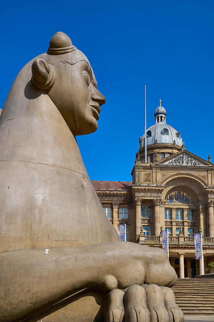 Statue in front of Council House, Victoria Square, Birmingham, West Midlands, England, United Kingdom, Europe