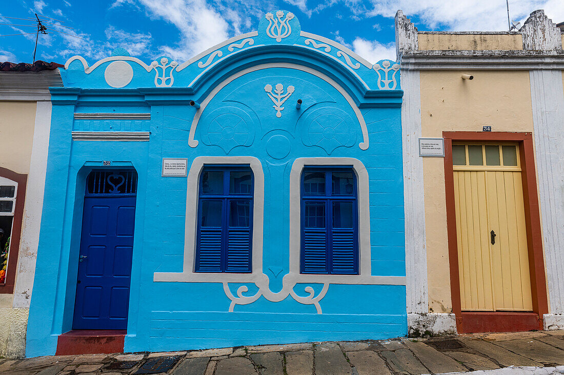 Colourful door, Old Goias, UNESCO World Heritage Site, Goias, Brazil, South America