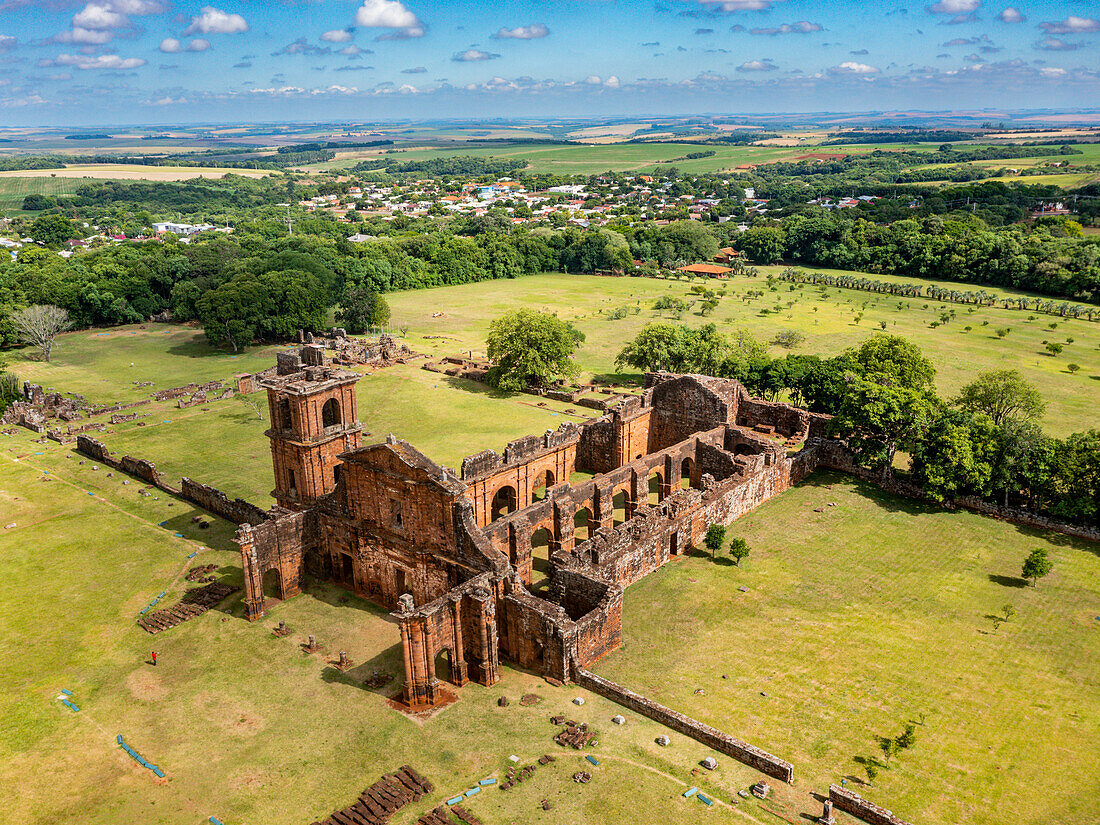 Aerial of the Ruins of Sao Miguel das Missoes, UNESCO World Heritage Site, Rio Grande do Sul, Brazil, South America