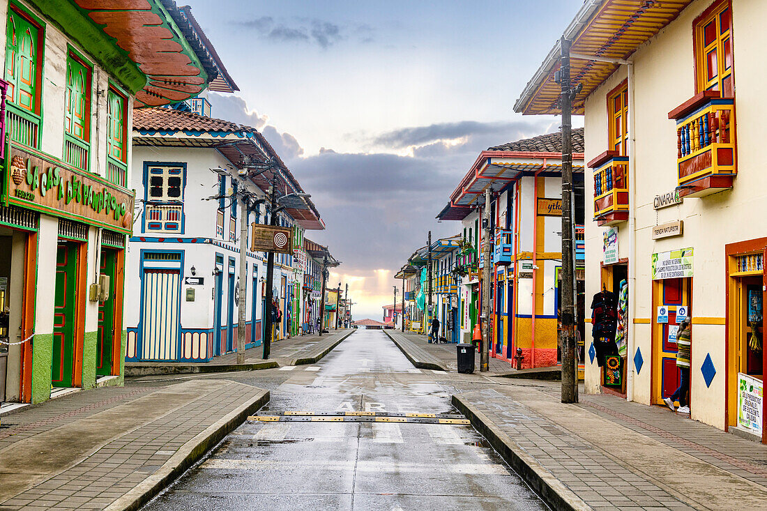 Colourful houses in Filandia, UNESCO World Heritage Site, Coffee Cultural Landscape, Quindio, Colombia, South America