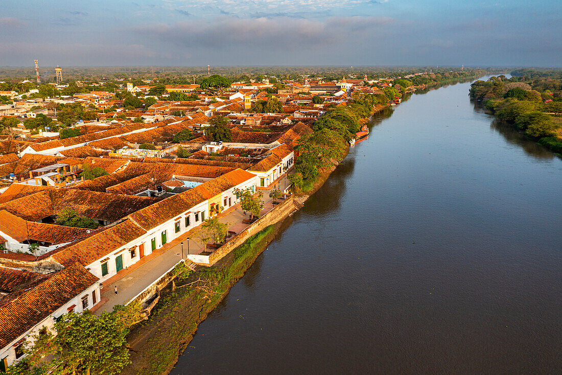 Aerial of Mompox, UNESCO World Heritage Site, Colombia, South America