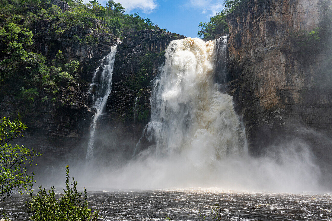 Wasserfall Rio Preto, Trilha dos Santos e Corredeiras, Nationalpark Chapada dos Veadeiros, UNESCO-Welterbe, Goias, Brasilien, Südamerika