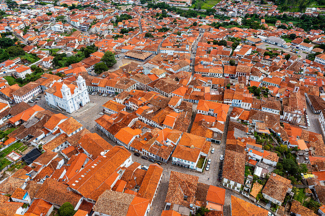 Luftaufnahme von Diamantina, UNESCO-Welterbestätte, Minas Gerais, Brasilien, Südamerika