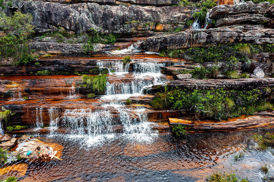 Aerial of the Sentinela waterfall near Diamantina, Minas Gerais, Brazil, South America