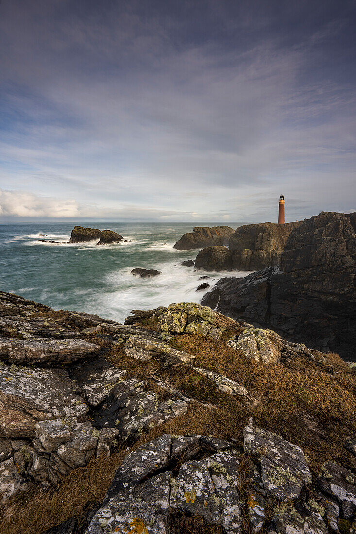 Butt of Lewis Lighthouse with rugged coast, Isle of Lewis, Outer Hebrides, Scotland, United Kingdom, Europe