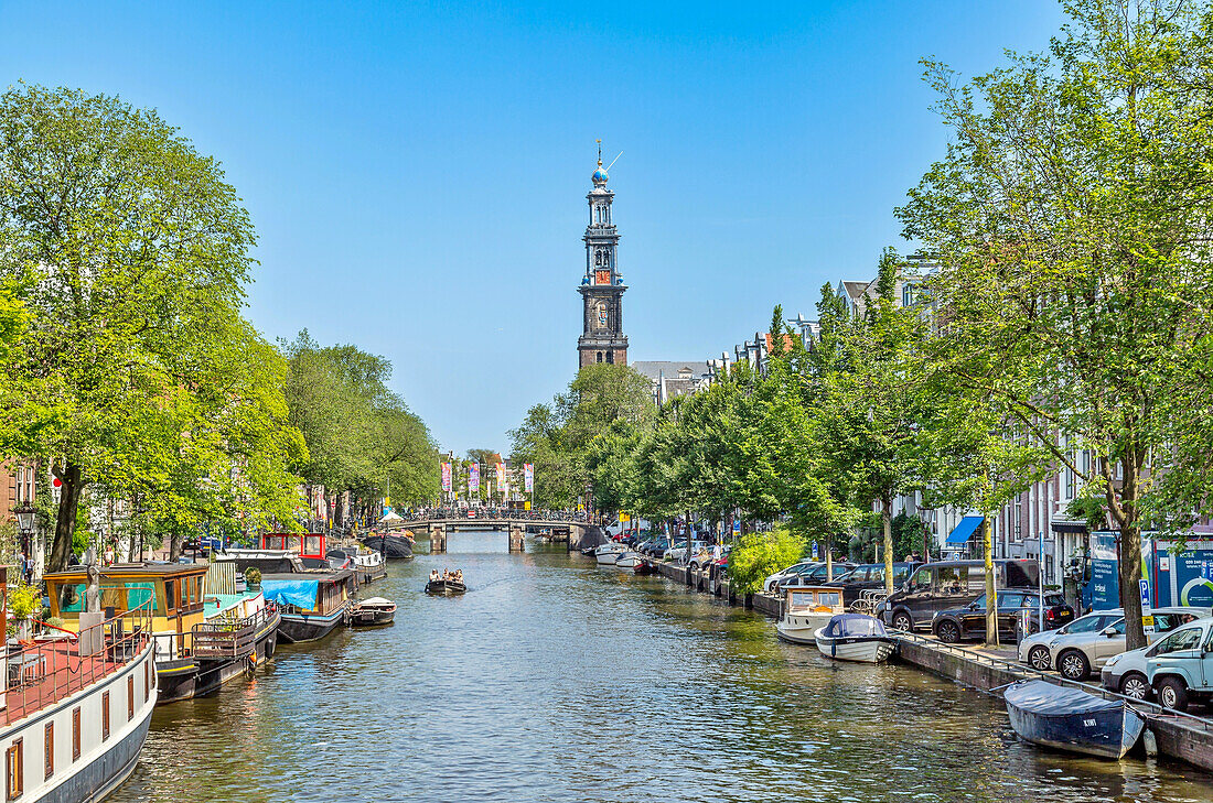 Westerkerk-Kirche am Prinsengracht-Kanal, Amsterdam, Nordholland, Niederlande, Europa