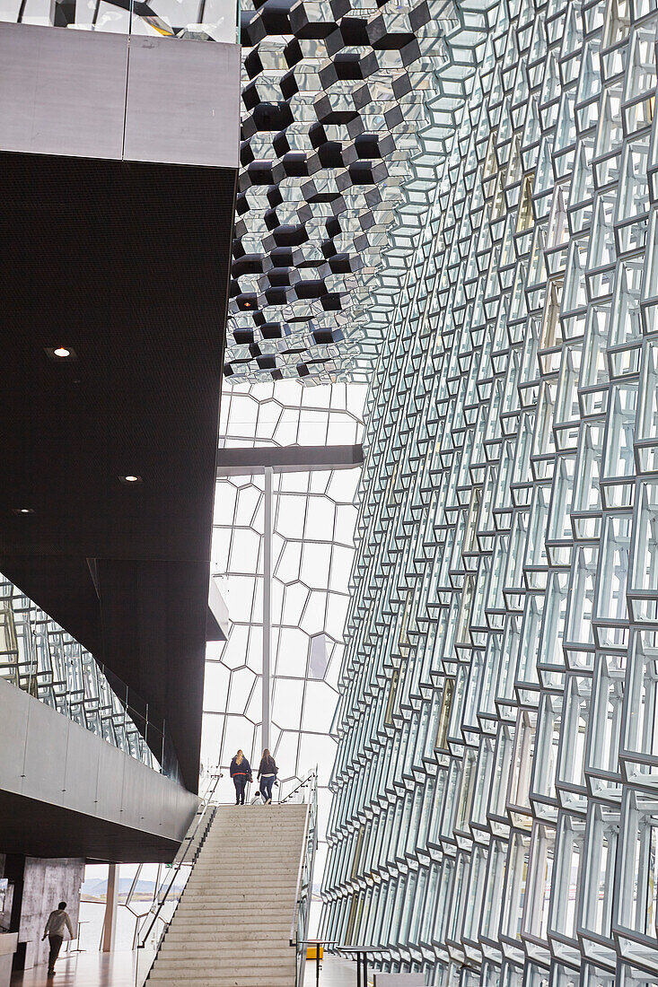 The interior of the Harpa Concert Hall, beside the Old Harbour, Reykjavik, Iceland, Polar Regions