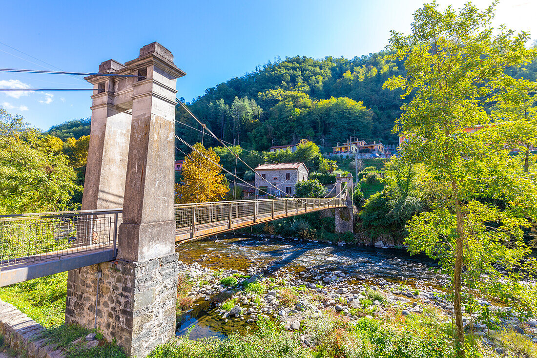 La Passerella, Hängebrücke, Bagni di Lucca, Toskana, Italien, Europa