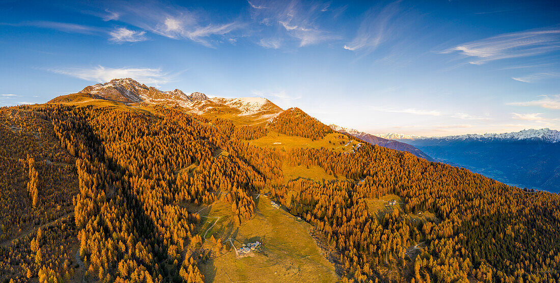 Panoramic view of Alpe Mara with Corna Mara in autumn, Valtellina, Lombardy, Italy, Europe