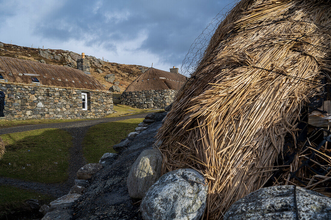 Gearrannan Blackhouse Village auf der Insel Harris und Lewis, Äußere Hebriden, Schottland, Vereinigtes Königreich, Europa