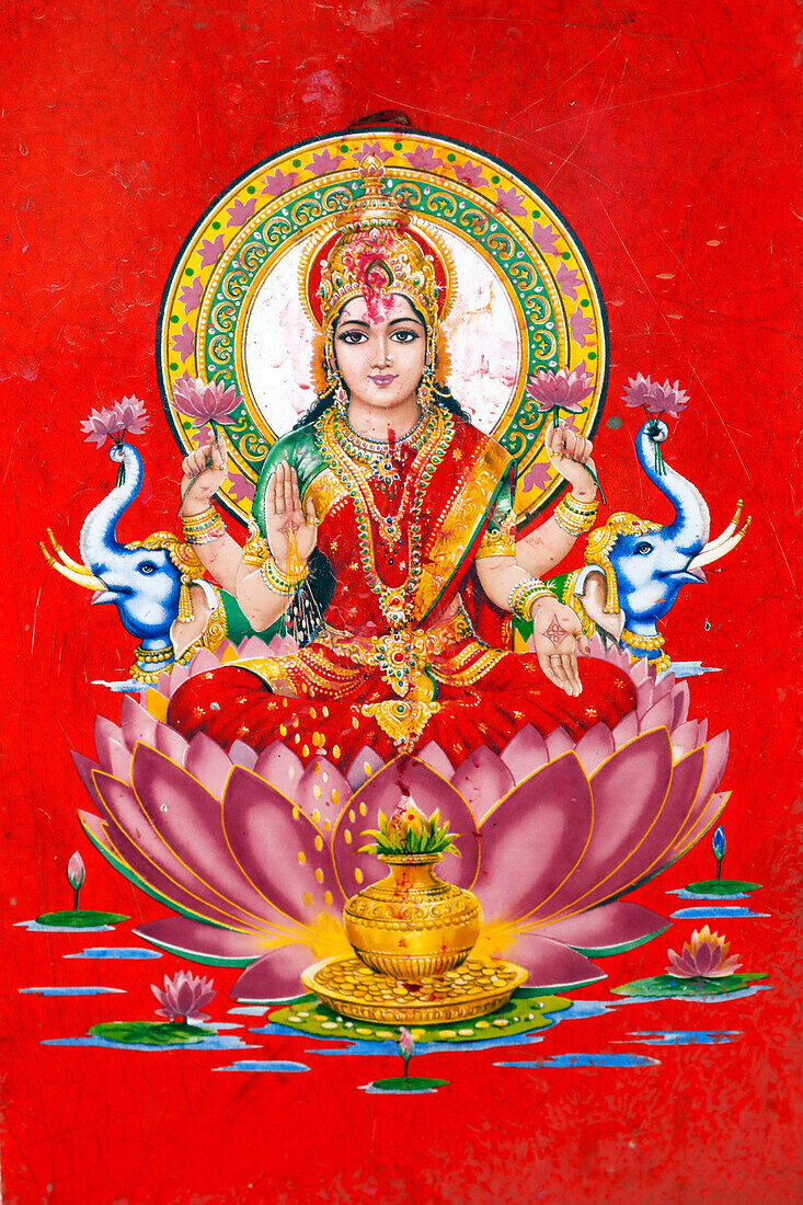 Lakshmi, eine der Hauptgöttinnen im Hinduismus, die Göttin des Reichtums, des Glücks, der Macht, der Schönheit und des Wohlstands, Kathmandu, Nepal, Asien
