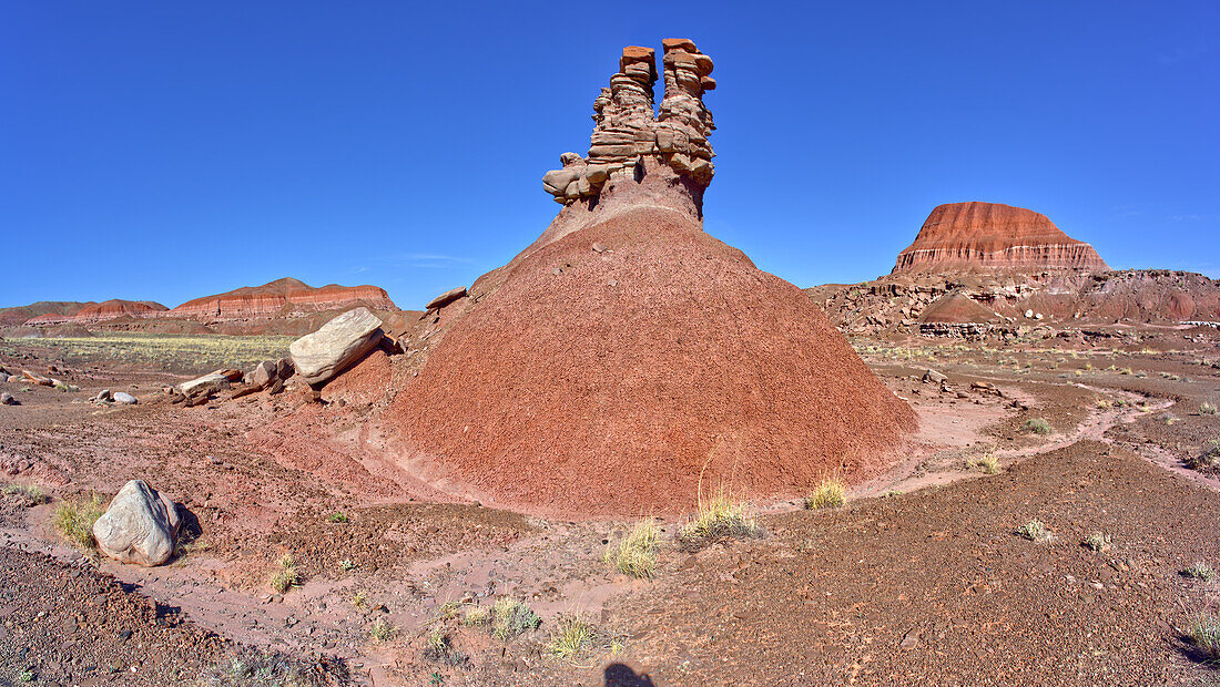 Formation called Chinde Rock below Chinde Point in Petrifed Forest National Park, Arizona, United States of America, North America
