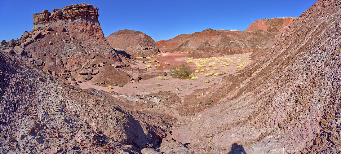 A sandy dry pond in Tiponi Valley within Petrified Forest National Park, Arizona, United States of America, North America