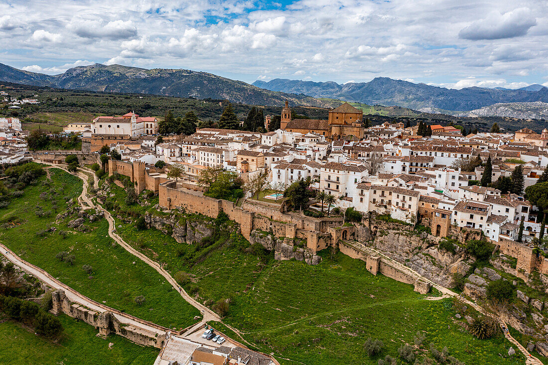 Aerial of the historic town of Ronda, Andalucia, Spain, Europe