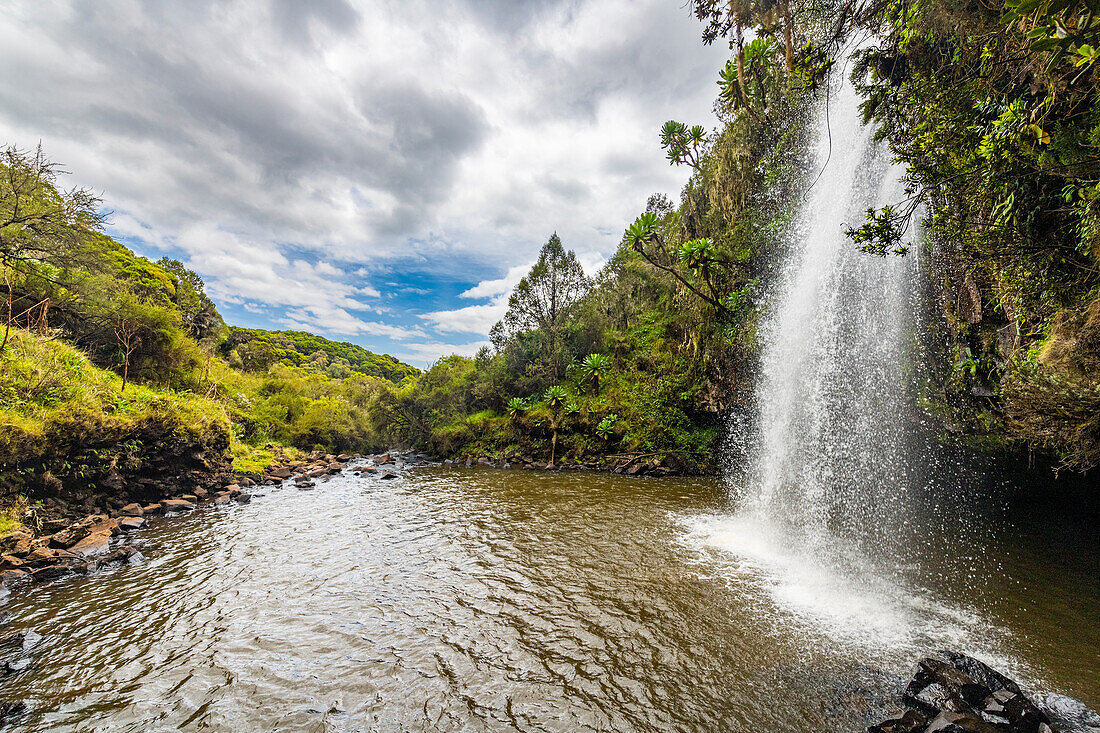 Waterfall above Queens Cave, Aberdare National Park, Kenya, East Africa, Africa
