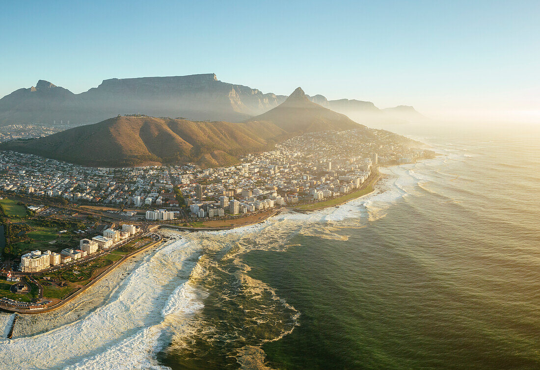 Aerial view from Green Point over Cape Town, Western Cape, South Africa, Africa