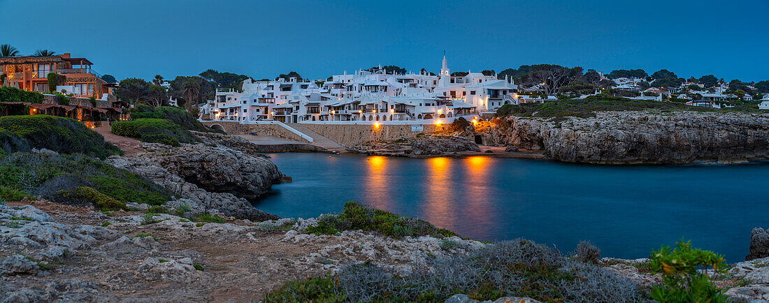 View of Binibeca Vell at dusk, Binibeca Vell, Menorca, Balearic Islands, Spain, Mediterranean, Europe