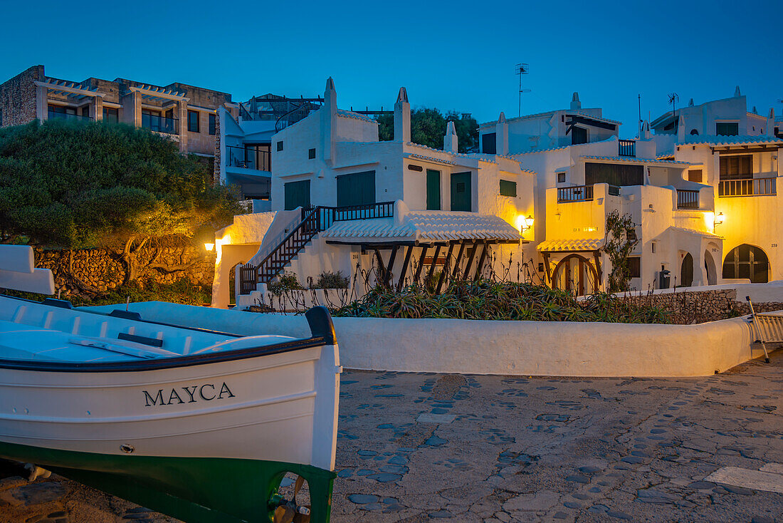 View of Binibeca Vell at dusk, Binibeca Vell, Menorca, Balearic Islands, Spain, Mediterranean, Europe