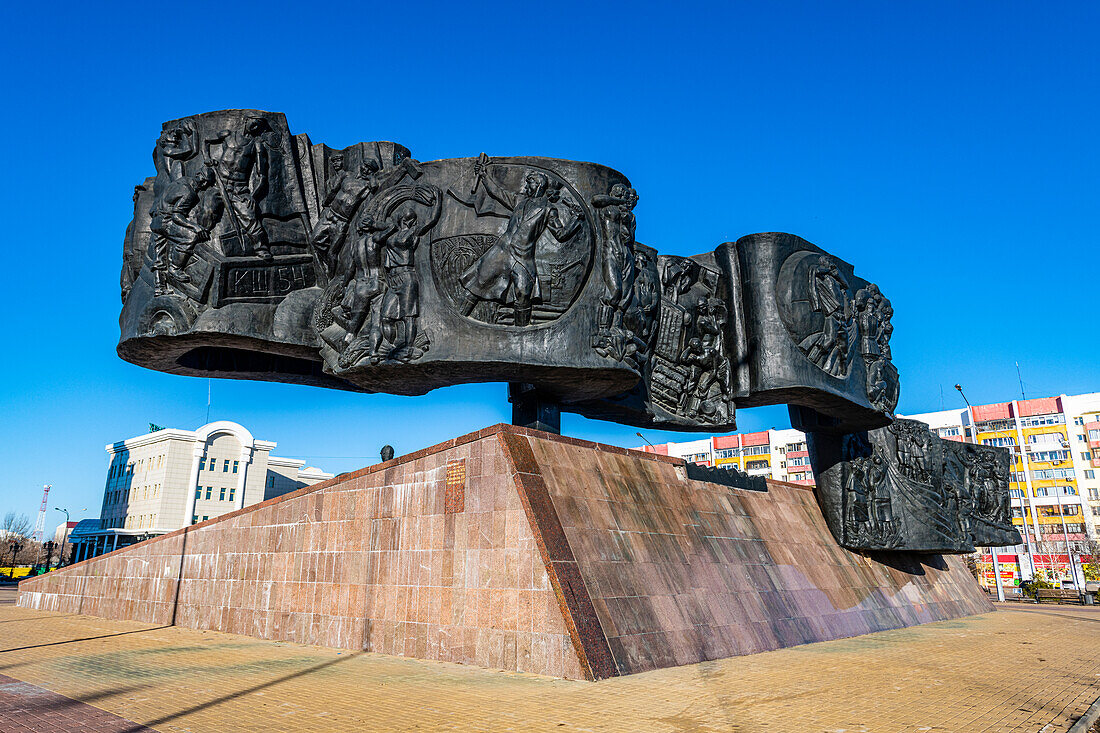 Denkmal für die Eroberer des jungfräulichen Landes, Kostanay, Nordkasachstan, Zentralasien, Asien