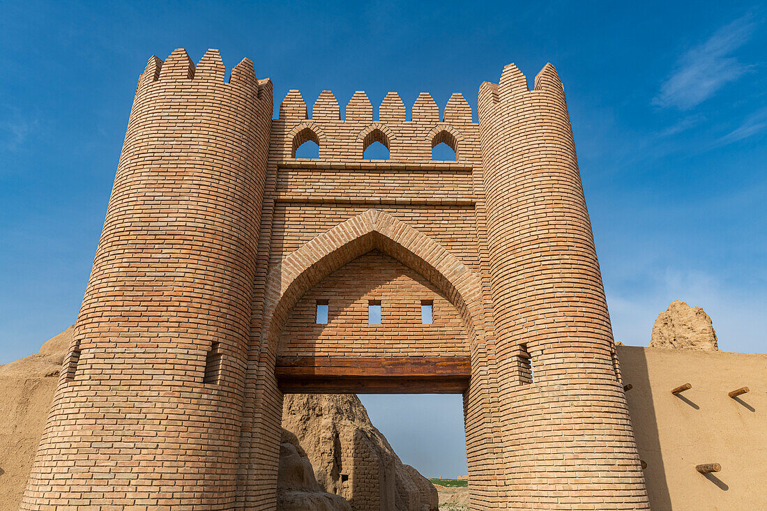 Entrance gate to the Sauran Ancient Settlement, Turkistan, Kazakhstan, Central Asia, Asia