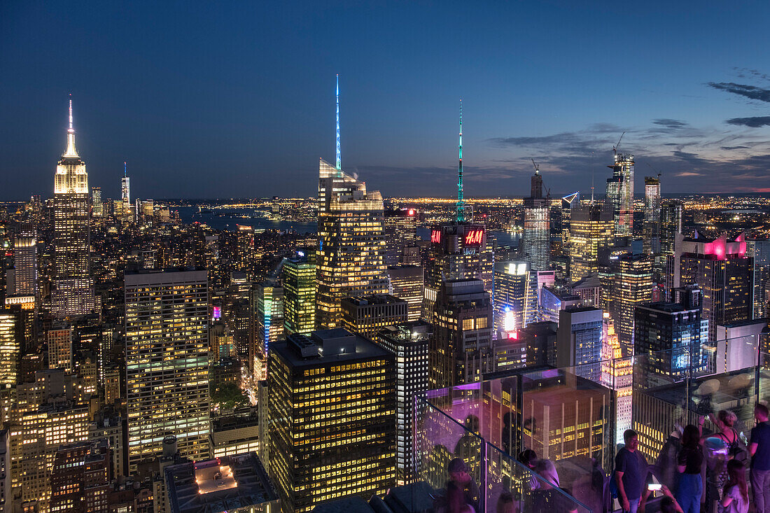 The Manhattan skyline at night from Top of the Rock at the Rockefeller Center, Manhattan, New York, United States of America, North America