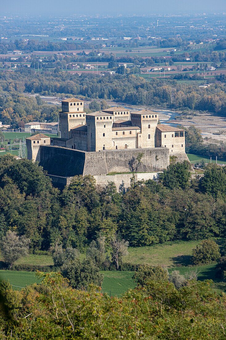 Schloss Torrechiara, Torrechiara, Casatico-Hügel, Langhirano, Parma, Emilia Romagna, Italien, Europa
