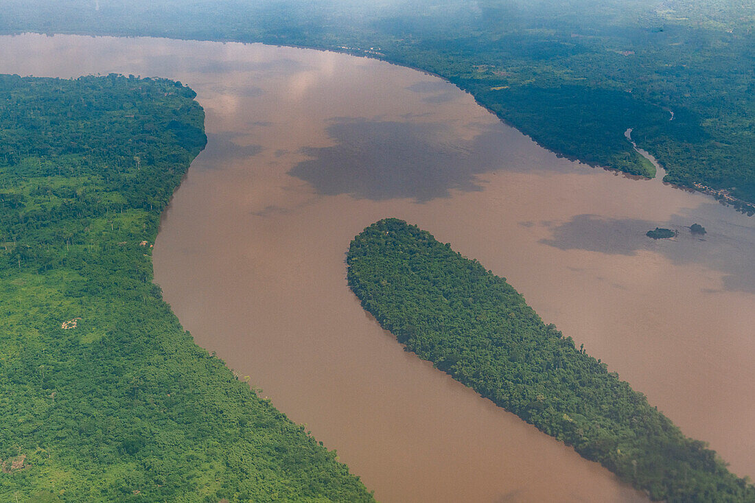 Aerial of the Congo River, Kisangani, Democratic Republic of the Congo, Africa